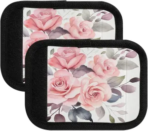 SPRIPORT Watercolor Pink Roses 2 Pack Luggage Handle Wraps for Suitcase Identifier Luggage Makers Covers with ID Tag Luggage Bag Grip Protector Saddle for Travel Flying Airplane Shopping Bag Handbag