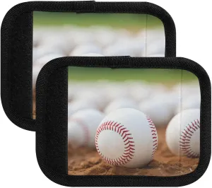 SPRIPORT White Baseballs Ground 2 Pack Luggage Handle Wraps for Suitcase Identifier Luggage Makers Covers with ID Tag Luggage Bag Grip Protector Saddle for Travel Flying Airplane Handbag Shopping Bag