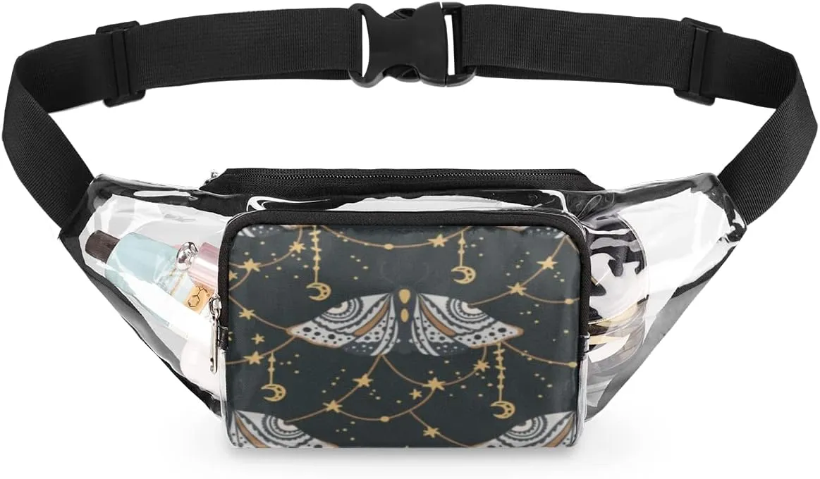 Star Moth Clear Fanny Pack Stadium Approved Adjustable Clear Belt Bag Cute Waist Bags for Women Men Travel Sports Events Hiking Concerts