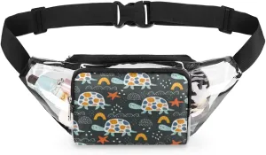 Starfish Sea Turtle Clear Fanny Pack Stadium Approved Adjustable Clear Belt Bag Cute Waist Bags for Women Men Travel Sports Events Hiking Concerts