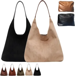 Suede Hobo Bag, Large Capacity Suede Shoulder Bag, Retro Suede Slouchy Bag, Womens Suede Tote Bag