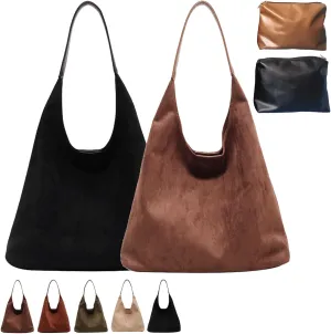 Suede Hobo Bag, Large Capacity Suede Shoulder Bag, Retro Suede Slouchy Bag, Womens Suede Tote Bag