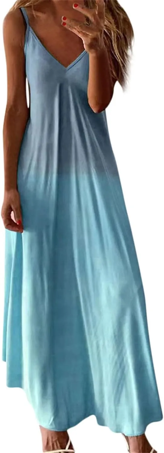 Summer Dresses for Womens 2024 Dressy Casual Sleeveless Sexy V Neck Long Maxi Dress Beach Floor Length Sundress