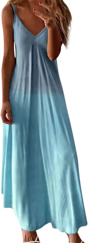 Summer Dresses for Womens 2024 Dressy Casual Sleeveless Sexy V Neck Long Maxi Dress Beach Floor Length Sundress