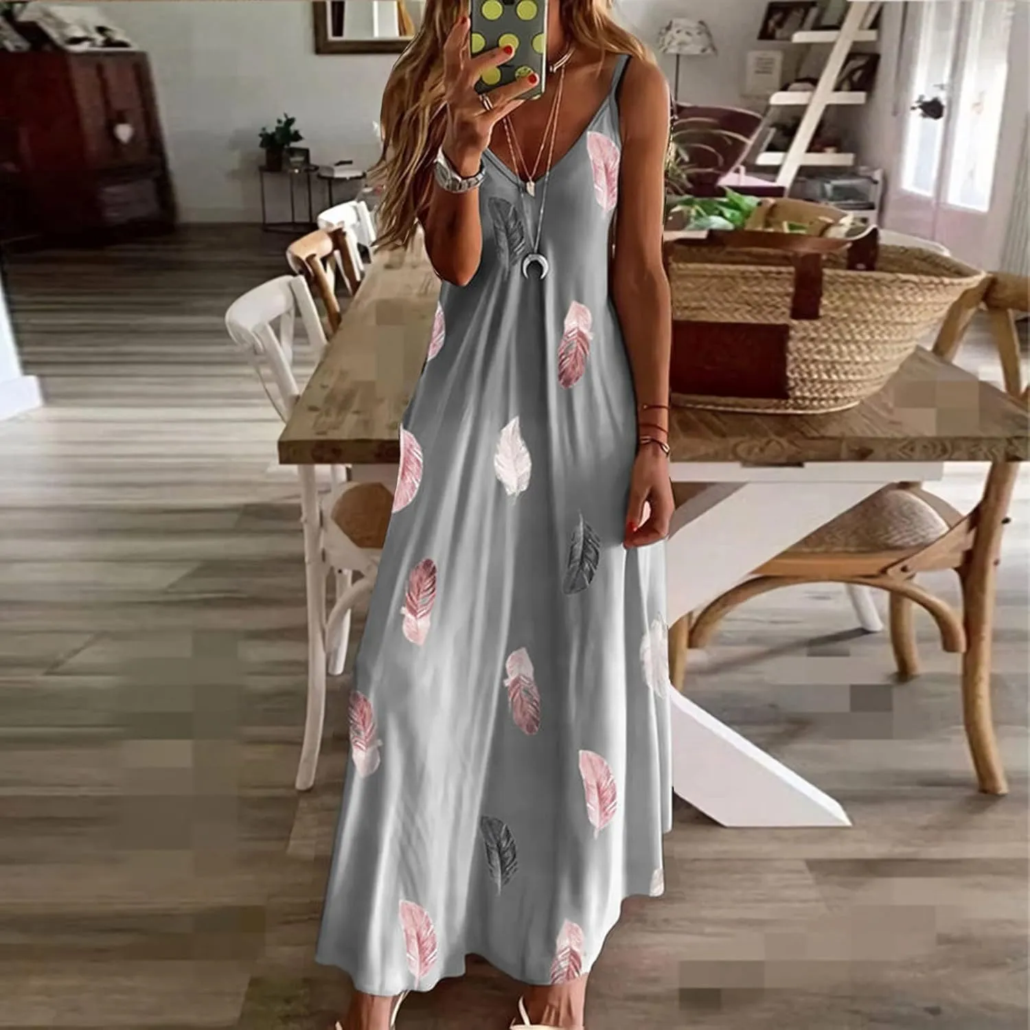 Summer Dresses for Womens 2024 Trendy Flowy V Neck Sleeveless Maxi Dress Casual Loose Fit Dress Long Beach Sundress