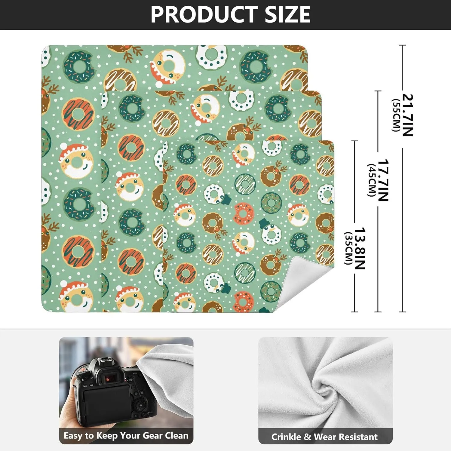 susiyo Christmas Donuts Protective Wrap Anti-scratch Lens Camera Wrap Lens Protector Magic Self-Adhesive Cloth Wrapper Portable Cosmetic Bag Travel Organizer for Camera DSLR Laptop Accessories