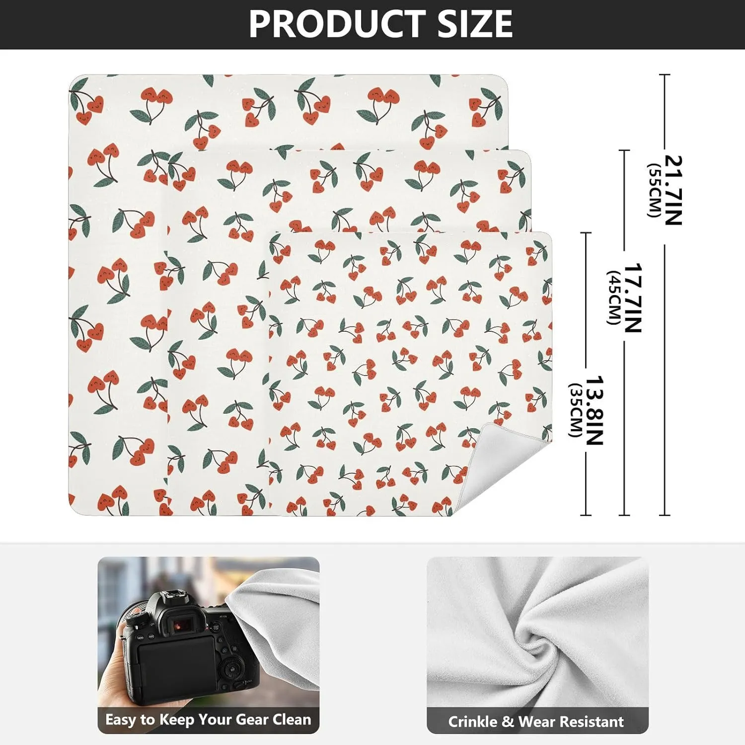 susiyo Heart-shaped Cherry Berries Protective Wrap Anti-scratch Lens Camera Wrap Lens Protector Magic Self-Adhesive Cloth Wrapper Portable Cosmetic Bag Travel Organizer for Camera DSLR Laptop Accessor
