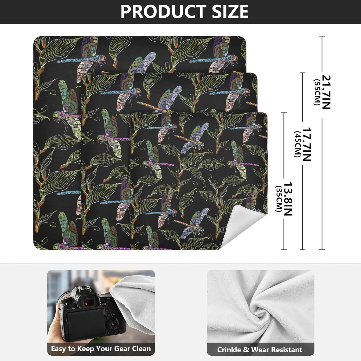 susiyo Herbs and Dragonflies Protective Wrap Anti-scratch Lens Camera Wrap Lens Protector Magic Self-Adhesive Cloth Wrapper Portable Cosmetic Bag Travel Organizer for Camera DSLR Laptop Accessories
