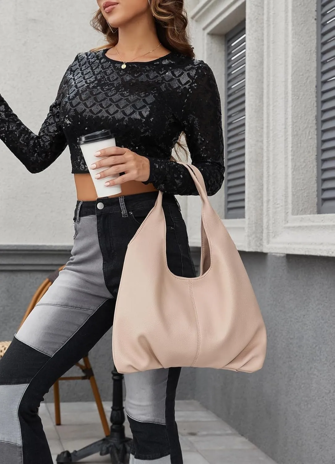 Sustainable Hobo Handbag Women's Retro Vegan Leather Shoulder Purse with Tote Function