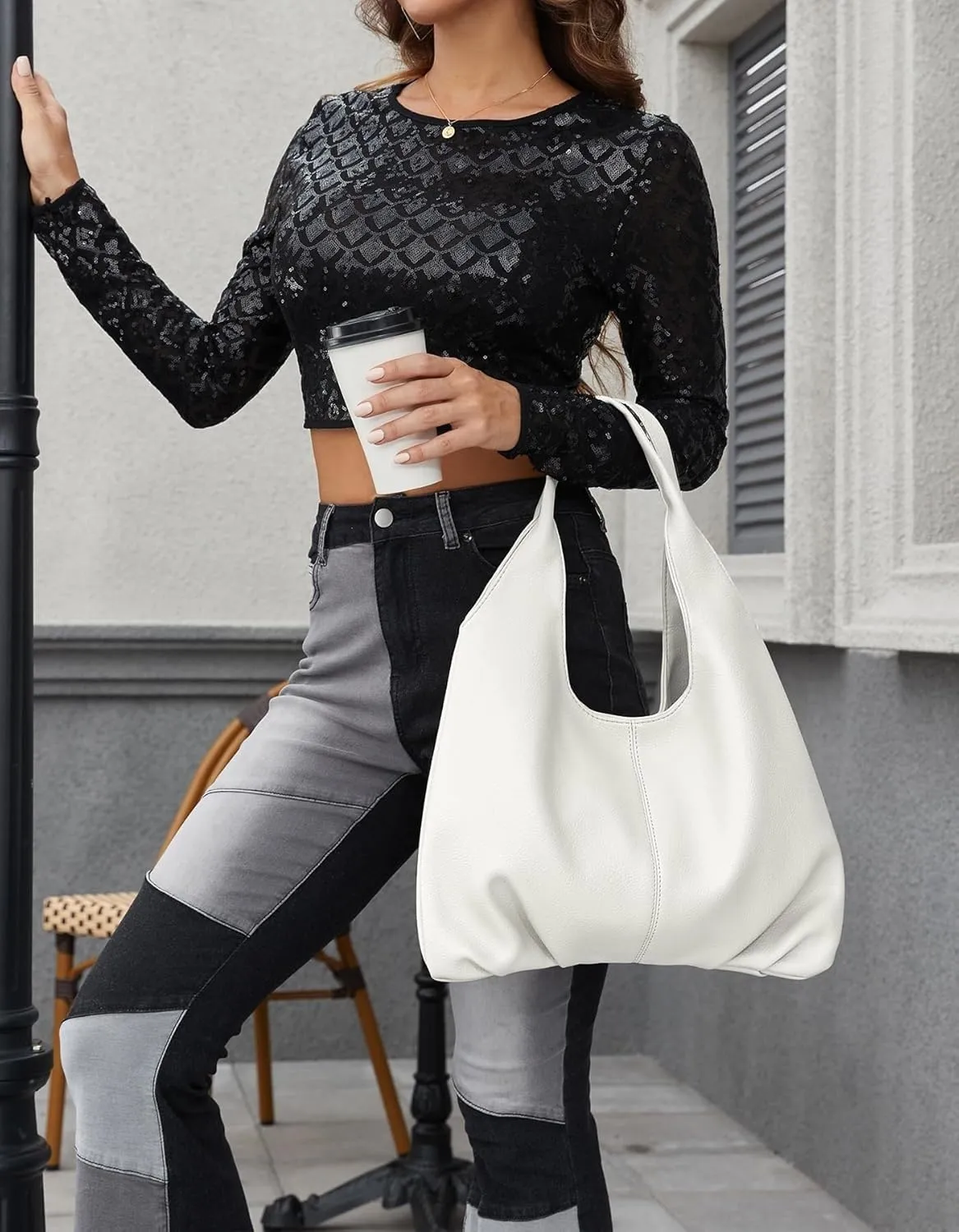 Sustainable Hobo Handbag Women's Retro Vegan Leather Shoulder Purse with Tote Function