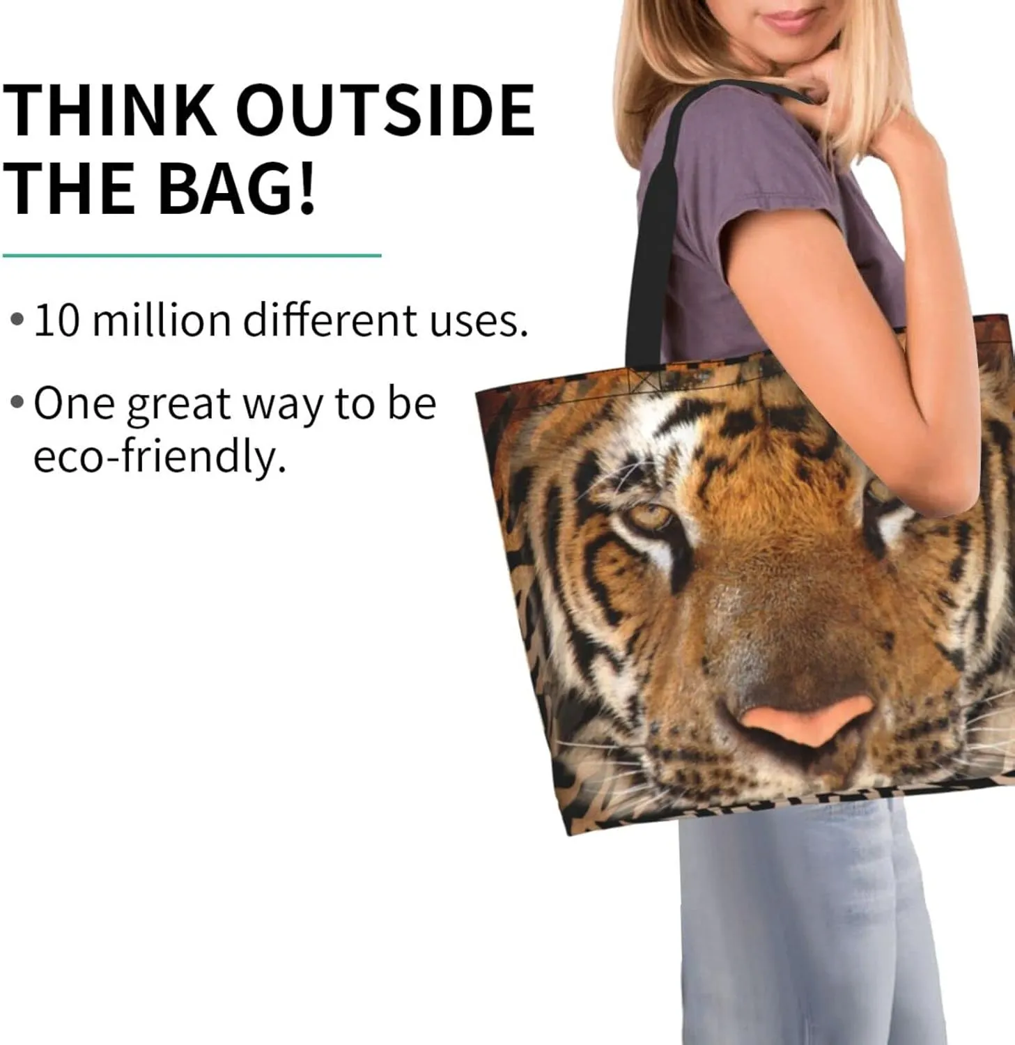 Tiger Shoulder Bag Cool Tiger Bags Storage Handle Shopping Bag Portable Animal Bag