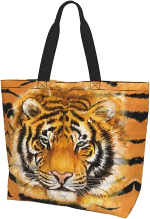 Tiger Shoulder Bag Cool Tiger Bags Storage Handle Shopping Bag Portable Animal Bag