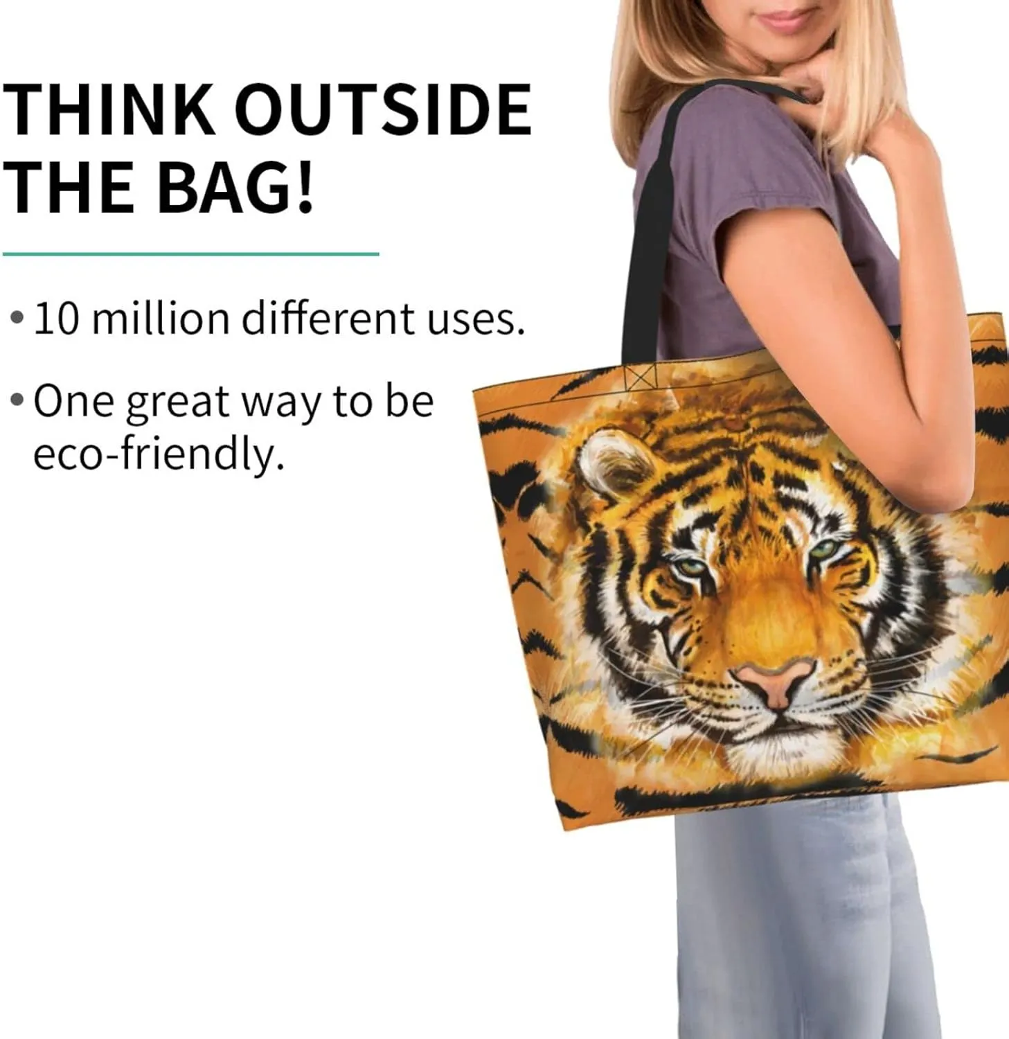 Tiger Shoulder Bag Cool Tiger Bags Storage Handle Shopping Bag Portable Animal Bag