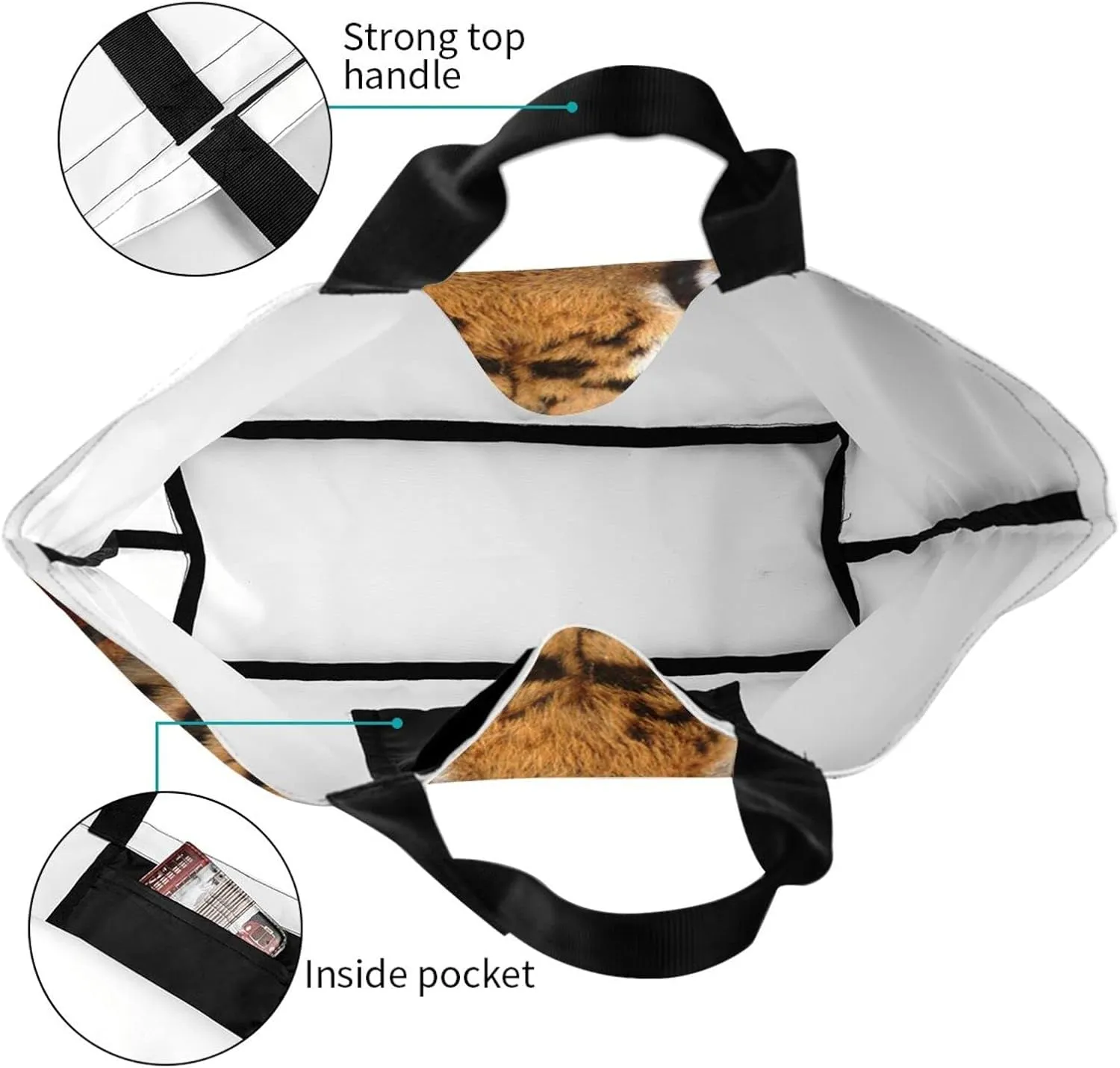 Tiger Shoulder Bag Cool Tiger Bags Storage Handle Shopping Bag Portable Animal Bag