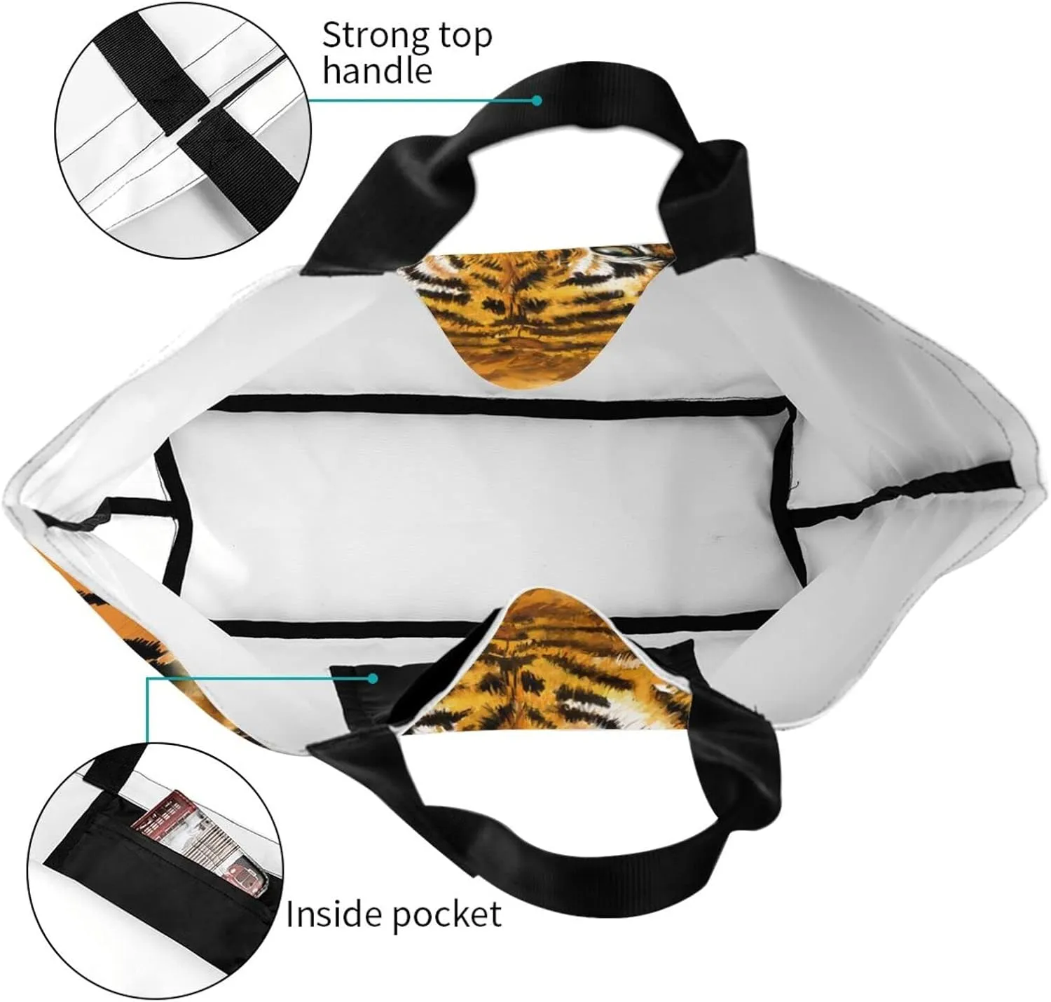 Tiger Shoulder Bag Cool Tiger Bags Storage Handle Shopping Bag Portable Animal Bag