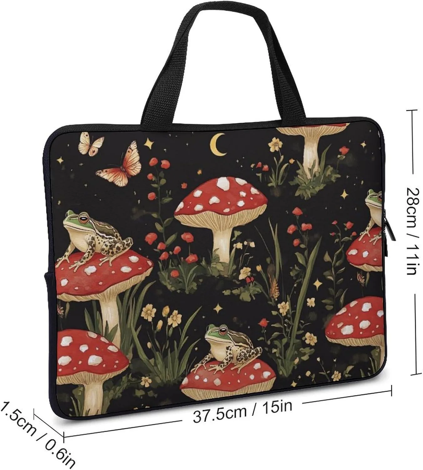 Toad Frog Butterfly Mushroom Floral Laptop Sleeve Bag Computer Carrying Case Laptops Protective Cover for Travel Business
