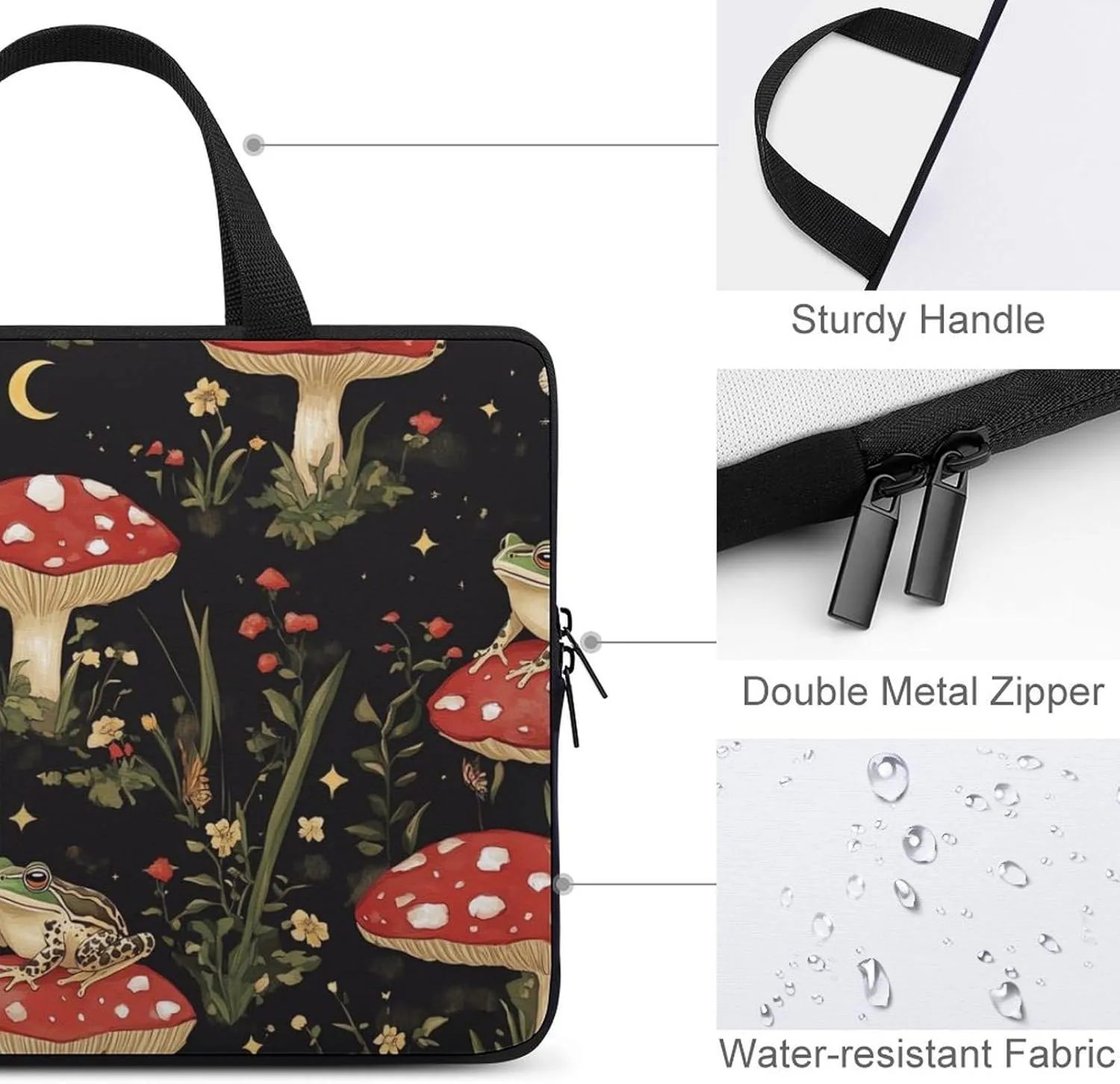 Toad Frog Butterfly Mushroom Floral Laptop Sleeve Bag Computer Carrying Case Laptops Protective Cover for Travel Business