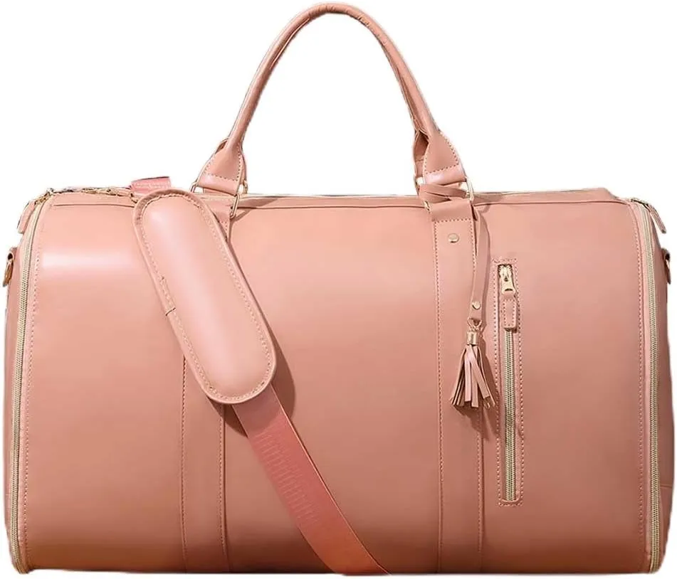 Travel Bag Garment Bags, Duffle PU Leather Bags for Travel, Travel Bags with Detachable Shoulder Strap for Women and Men (White)