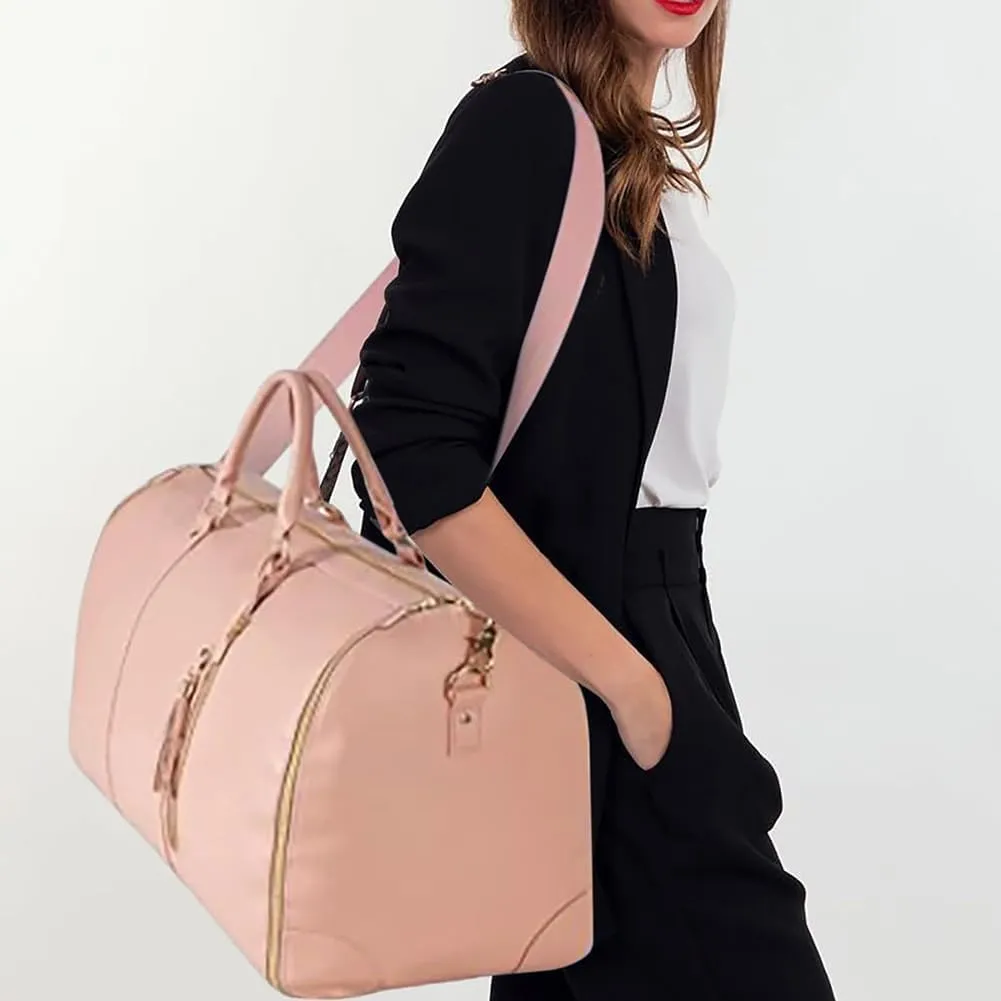 Travel Bag Garment Bags, Duffle PU Leather Bags for Travel, Travel Bags with Detachable Shoulder Strap for Women and Men (White)