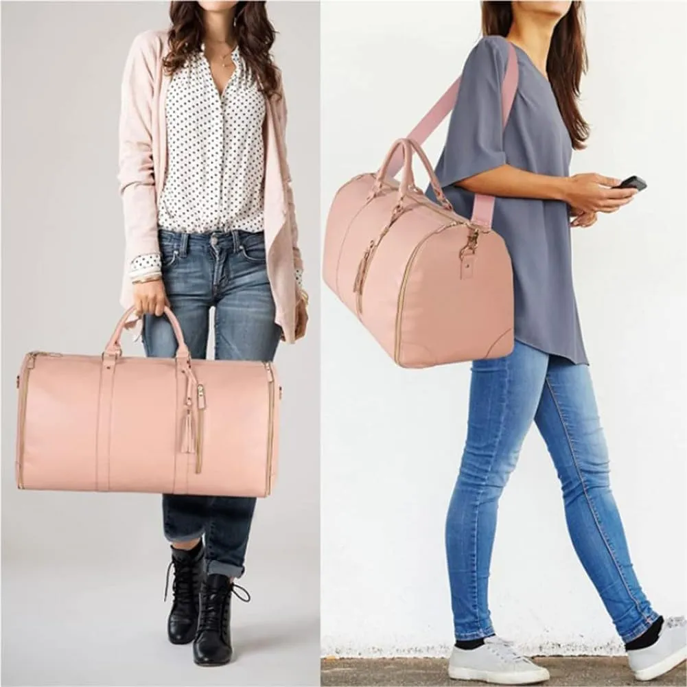 Travel Bag Garment Bags, Duffle PU Leather Bags for Travel, Travel Bags with Detachable Shoulder Strap for Women and Men (White)