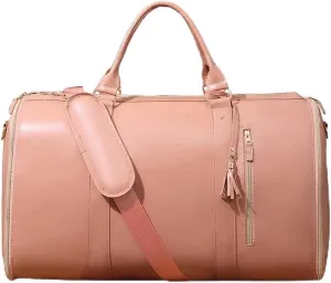 Travel Bag Garment Bags, Duffle PU Leather Bags for Travel, Travel Bags with Detachable Shoulder Strap for Women and Men (White)
