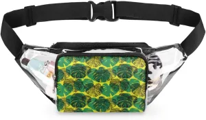 Tropical Palm Leaf Clear Fanny Pack Stadium Approved Adjustable Clear Belt Bag Cute Waist Bags for Women Men Travel Sports Events Hiking Concerts