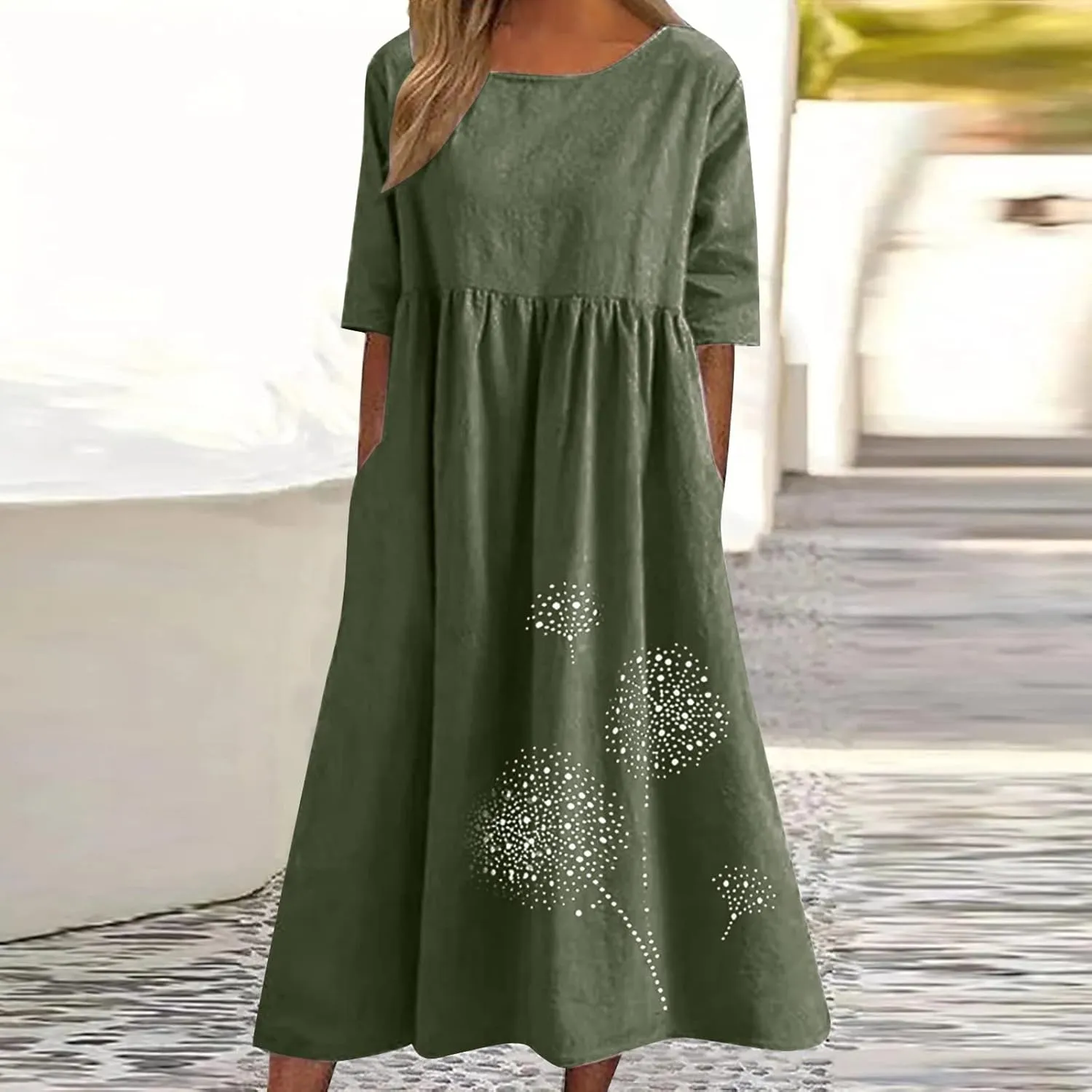 Tshirt Dress for Women 2024 Summer Fashion Casual Plus Size Midi Dress Boho Floral Flowy Long Sundress with Pockets