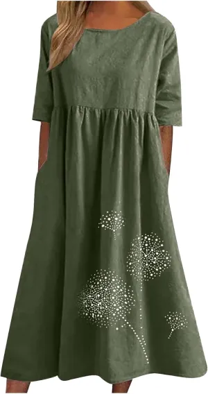 Tshirt Dress for Women 2024 Summer Fashion Casual Plus Size Midi Dress Boho Floral Flowy Long Sundress with Pockets