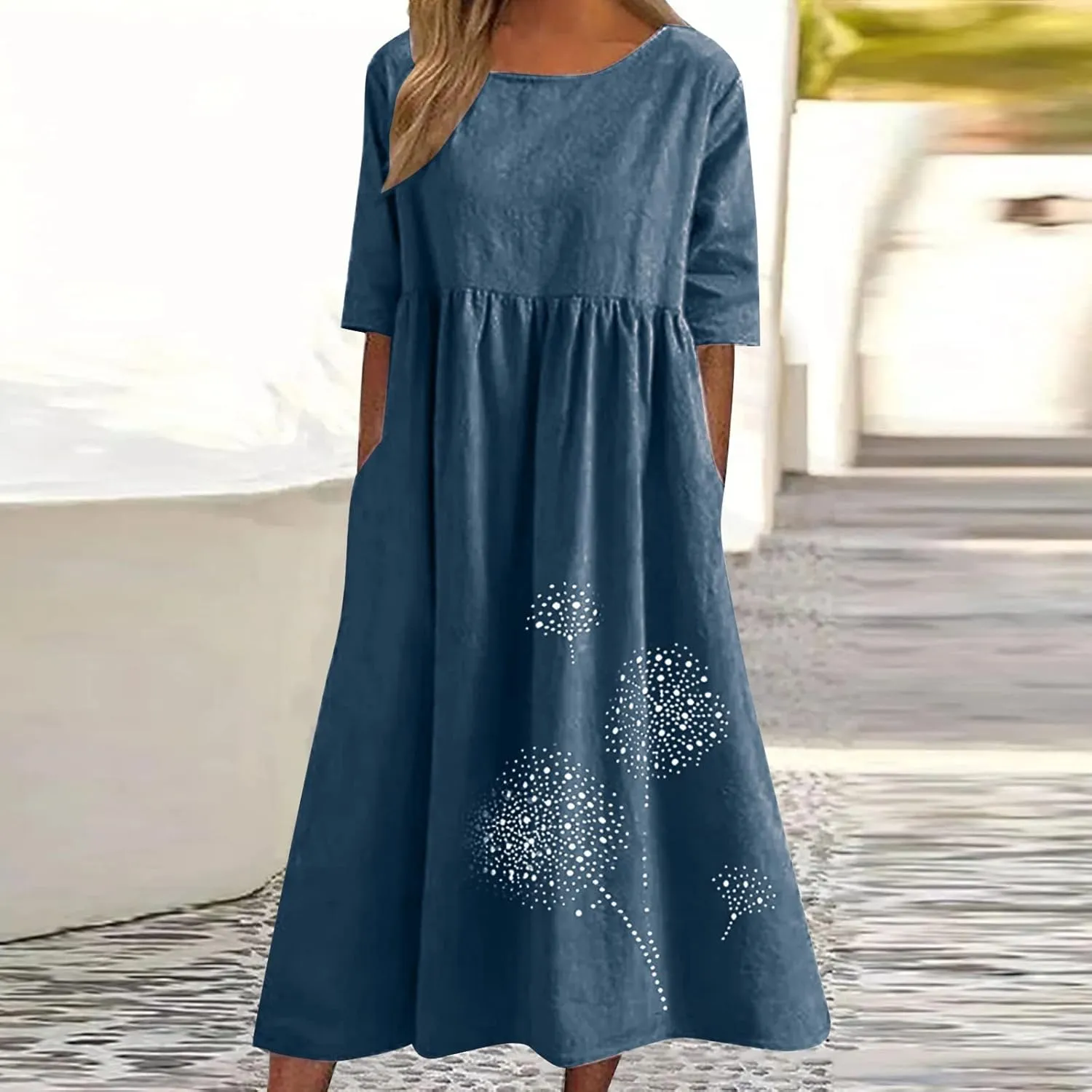 Tshirt Dress for Women 2024 Summer Fashion Casual Plus Size Midi Dress Boho Floral Flowy Long Sundress with Pockets