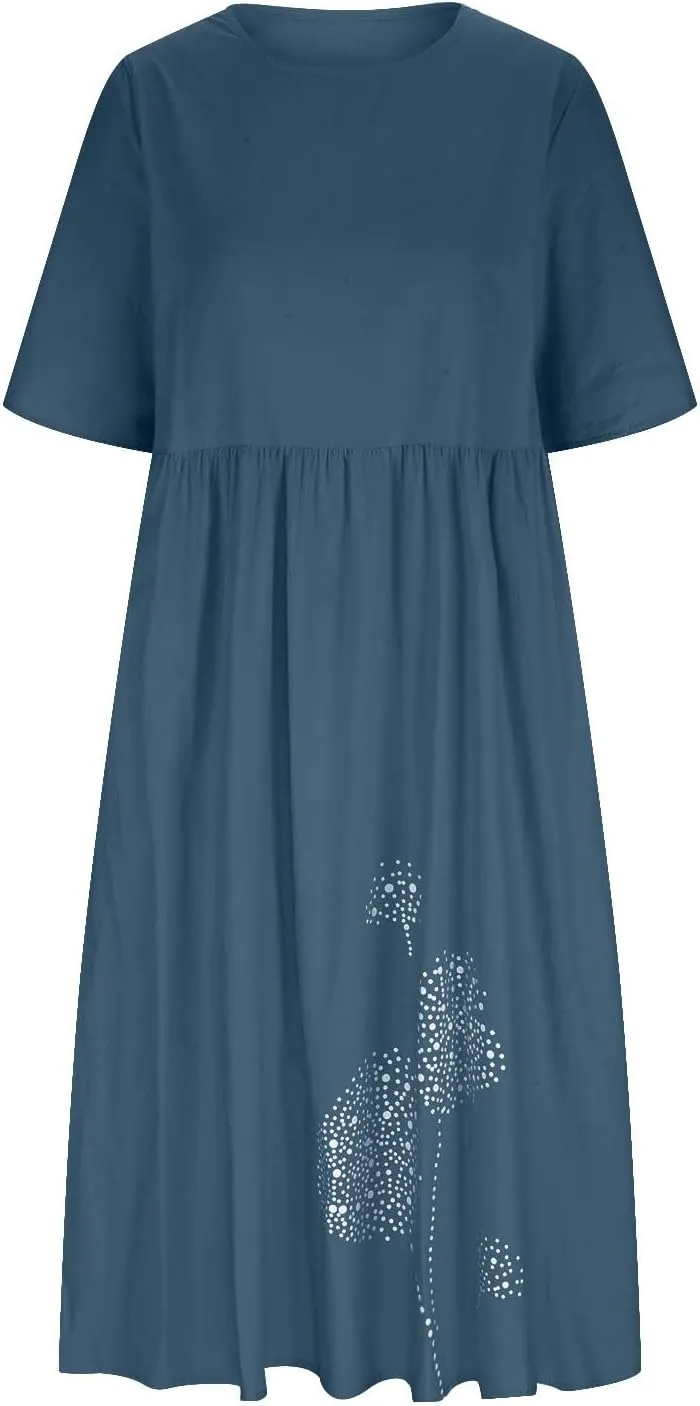 Tshirt Dress for Women 2024 Summer Fashion Casual Plus Size Midi Dress Boho Floral Flowy Long Sundress with Pockets