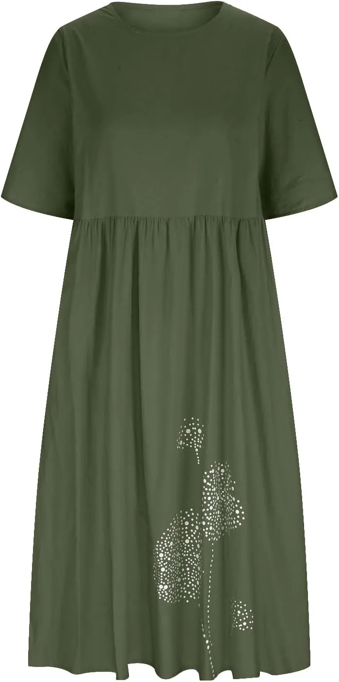 Tshirt Dress for Women 2024 Summer Fashion Casual Plus Size Midi Dress Boho Floral Flowy Long Sundress with Pockets