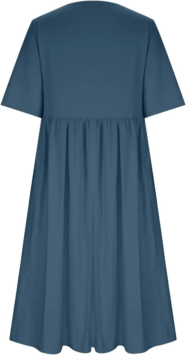 Tshirt Dress for Women 2024 Summer Fashion Casual Plus Size Midi Dress Boho Floral Flowy Long Sundress with Pockets