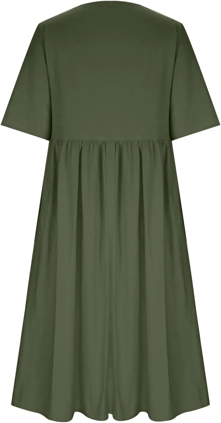 Tshirt Dress for Women 2024 Summer Fashion Casual Plus Size Midi Dress Boho Floral Flowy Long Sundress with Pockets
