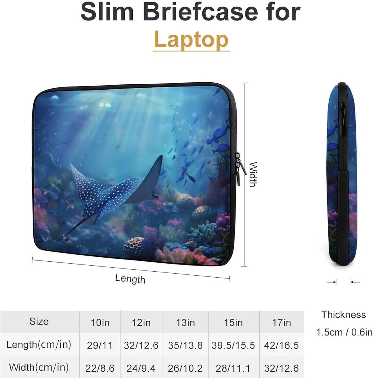 Undersea Wildlife Stingray Laptop Sleeve Case Protective Computer Bag Carrying Briefcase for Men Women