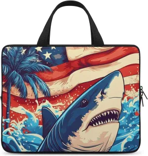 U.S.A Flag Shark Palm Trees Laptop Sleeve Bag Computer Carrying Case Laptops Protective Cover for Travel Business