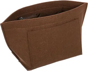 uxcell Purse Organizer Insert, Portable Felt Organizer Bags with Metal Zipper Multiple Compartments Purse Liner for Domed Satchel, Tote Bag, Handbag Shaper (8.3" x 5.1" x 6.3", Brown)