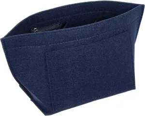uxcell Purse Organizer Insert, Portable Felt Organizer Bags with Metal Zipper Multiple Compartments Purse Liner for Domed Satchel, Tote Bag, Handbag Shaper (8.3" x 5.1" x 6.3", Navy)