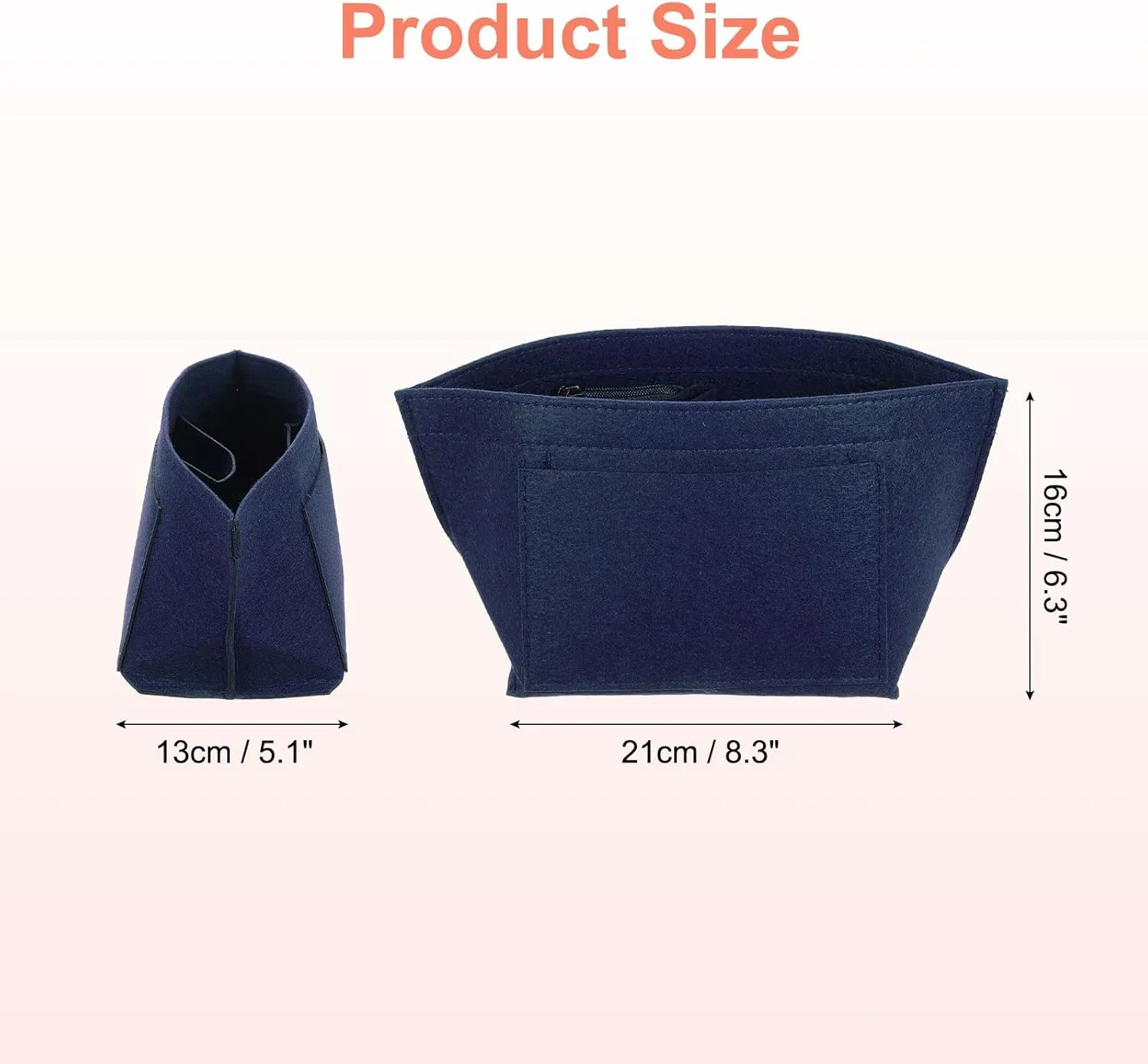 uxcell Purse Organizer Insert, Portable Felt Organizer Bags with Metal Zipper Multiple Compartments Purse Liner for Domed Satchel, Tote Bag, Handbag Shaper (8.3" x 5.1" x 6.3", Navy)