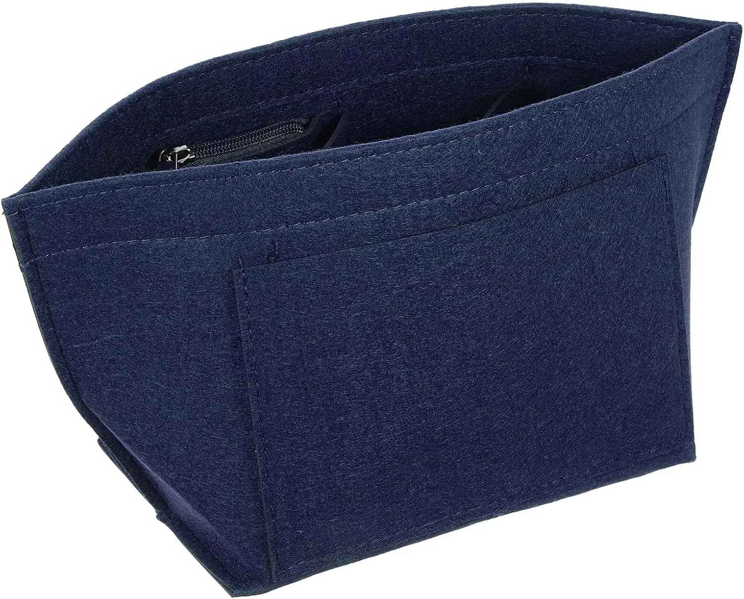 uxcell Purse Organizer Insert, Portable Felt Organizer Bags with Metal Zipper Multiple Compartments Purse Liner for Domed Satchel, Tote Bag, Handbag Shaper (8.3" x 5.1" x 6.3", Navy)