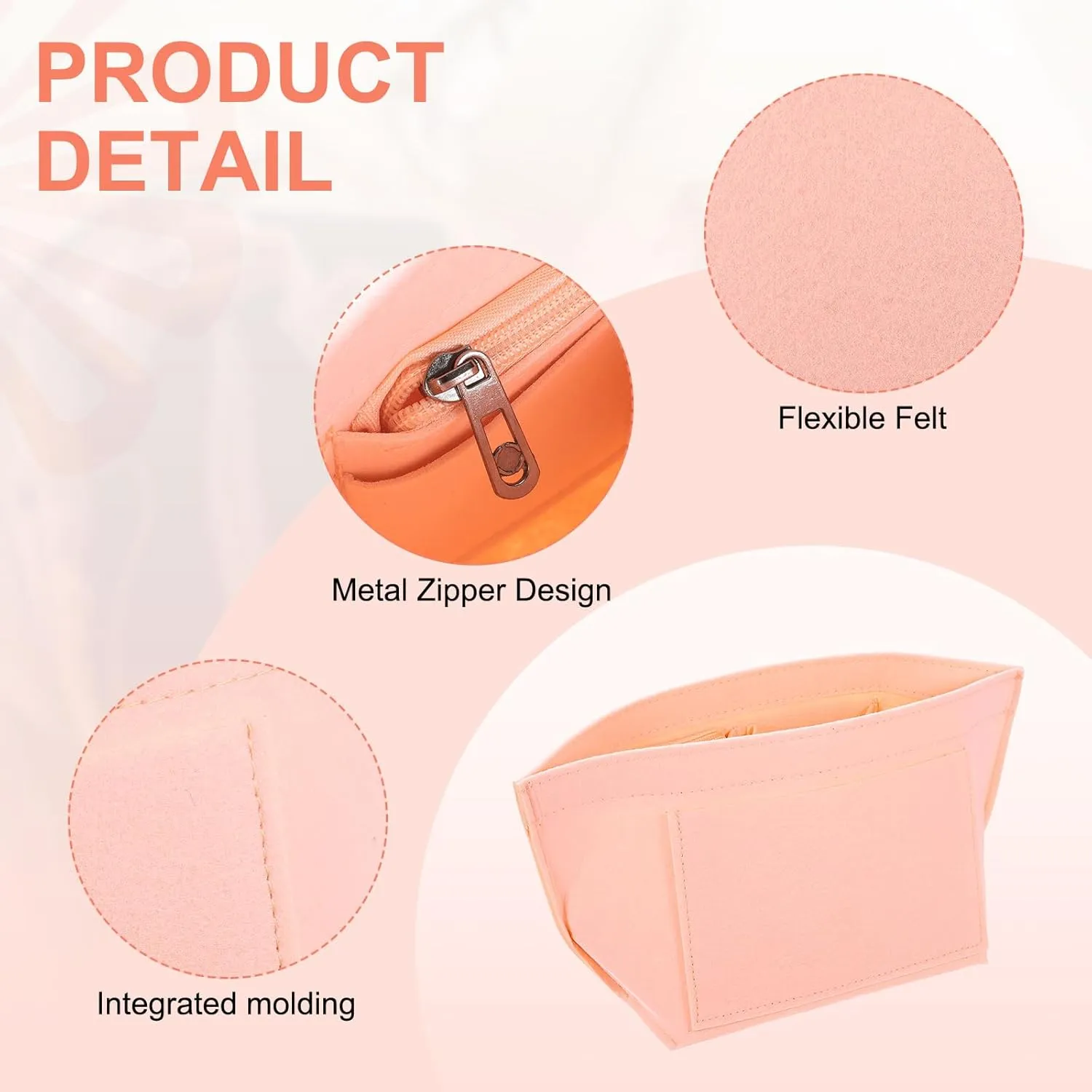 uxcell Purse Organizer Insert, Portable Felt Organizer Bags with Metal Zipper Multiple Compartments Purse Liner for Domed Satchel, Tote Bag, Handbag Shaper (8.3" x 5.1" x 6.3", Pink)