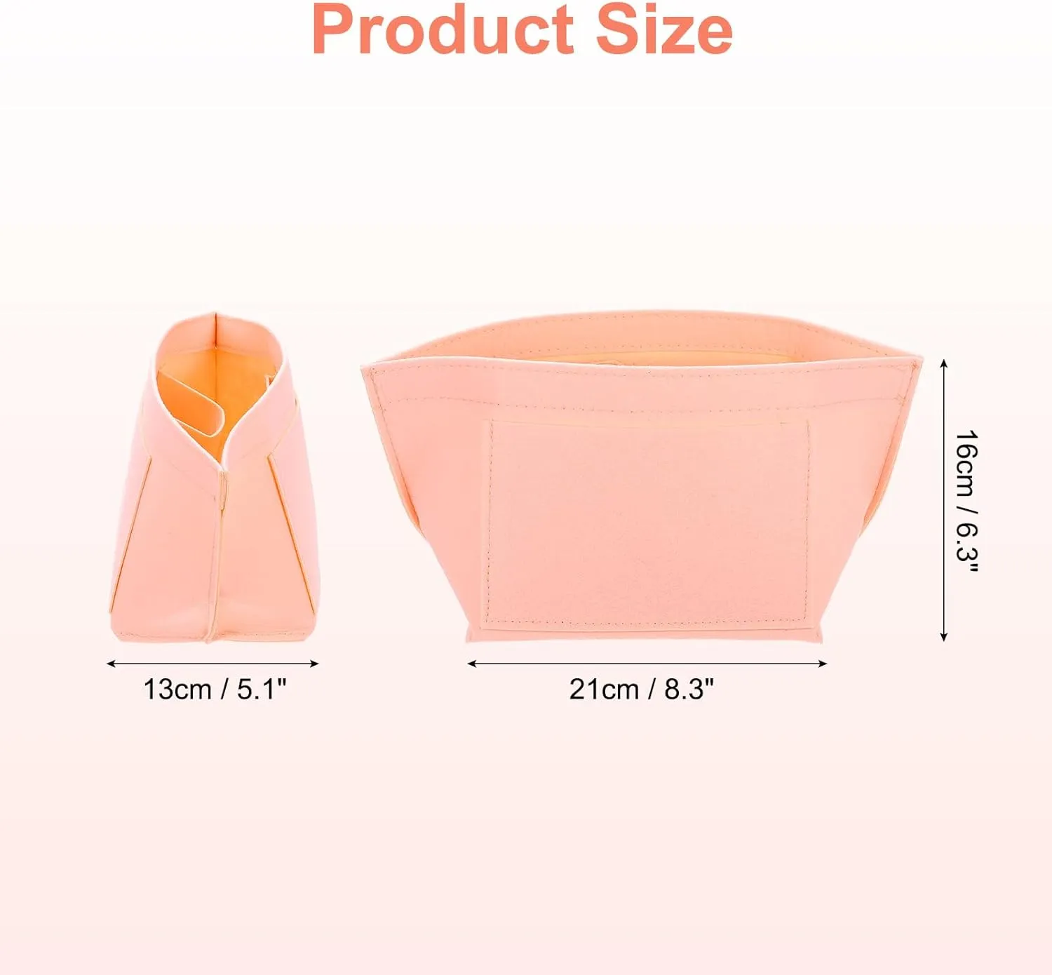 uxcell Purse Organizer Insert, Portable Felt Organizer Bags with Metal Zipper Multiple Compartments Purse Liner for Domed Satchel, Tote Bag, Handbag Shaper (8.3" x 5.1" x 6.3", Pink)