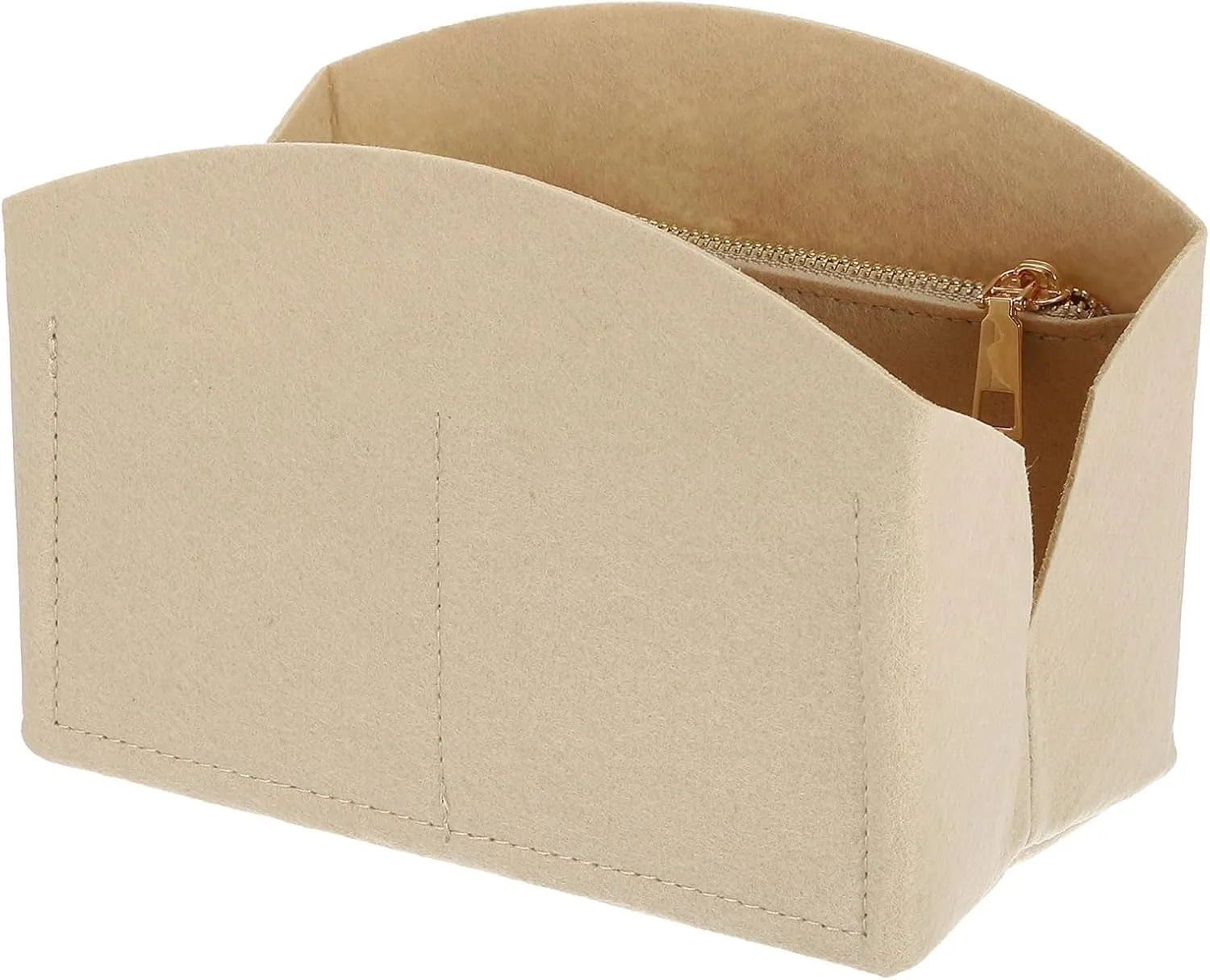 uxcell Purse Organizer Insert, Portable Felt Organizer Bags with Metal Zipper Multiple Compartments Purse Liner for Domed Satchel, Tote Bag, Handbag Shaper (8" x 4" x 5.5", Beige)