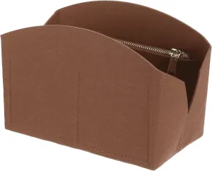 uxcell Purse Organizer Insert, Portable Felt Organizer Bags with Metal Zipper Multiple Compartments Purse Liner for Domed Satchel, Tote Bag, Handbag Shaper (8" x 4" x 5.5", Brown)