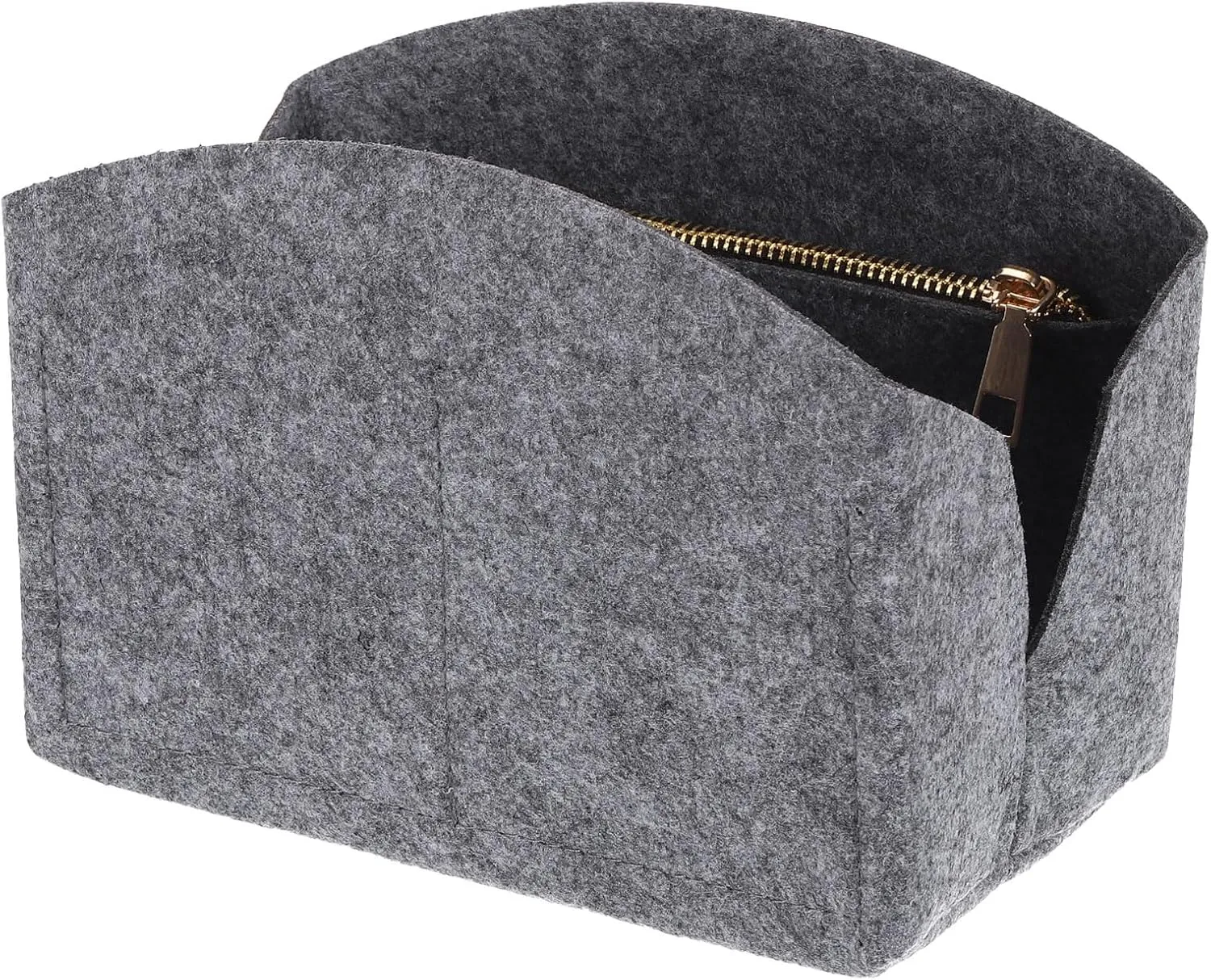 uxcell Purse Organizer Insert, Portable Felt Organizer Bags with Metal Zipper Multiple Compartments Purse Liner for Domed Satchel, Tote Bag, Handbag Shaper (8" x 4" x 5.5", Grey)