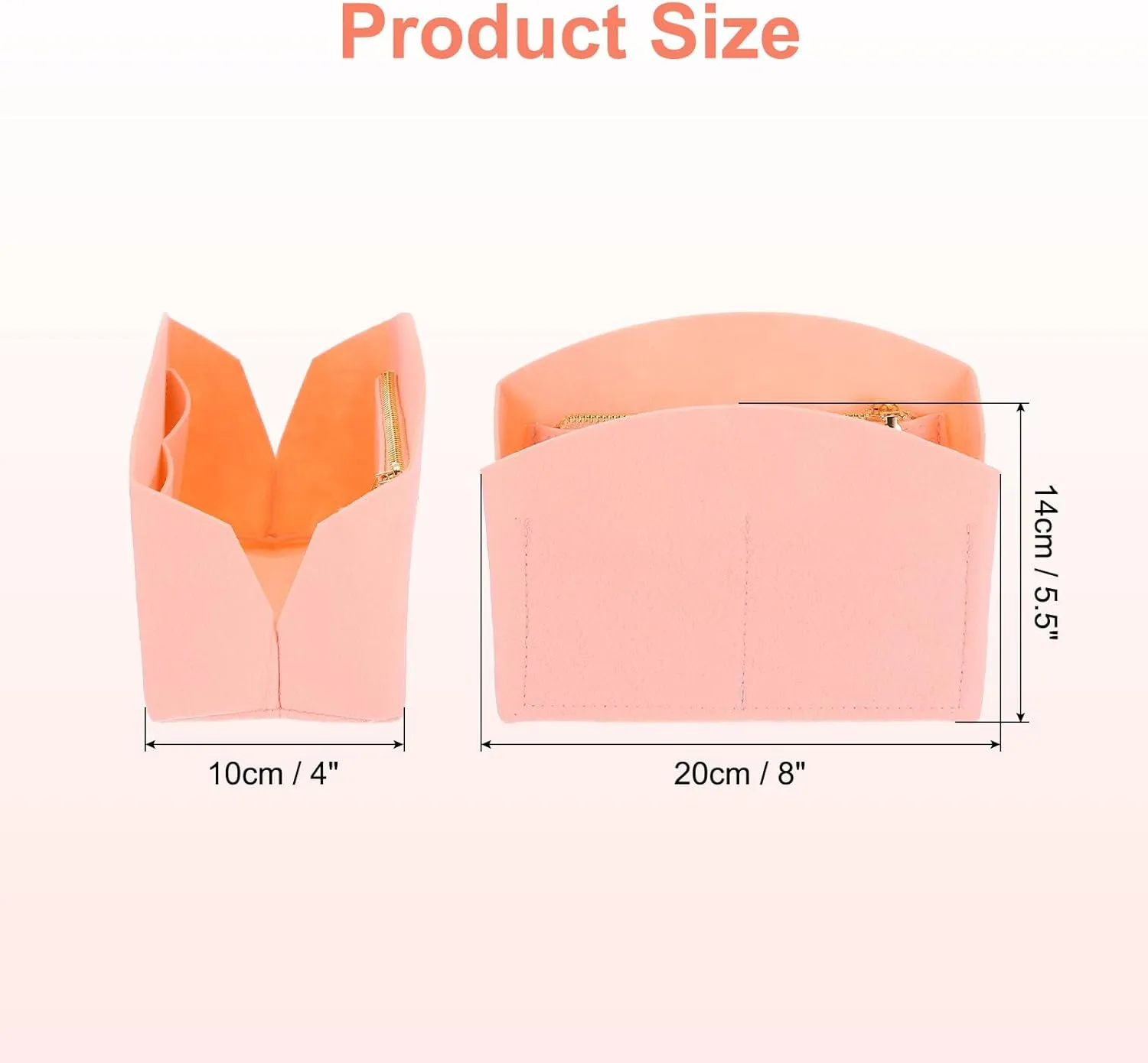 uxcell Purse Organizer Insert, Portable Felt Organizer Bags with Metal Zipper Multiple Compartments Purse Liner for Domed Satchel, Tote Bag, Handbag Shaper (8" x 4" x 5.5", Pink)