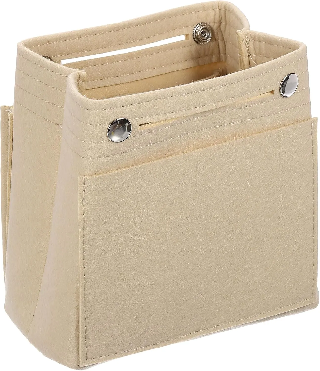 uxcell Purse Organizer Insert, Portable Felt Organizer Bags with Snap Multiple Compartments Purse Liner for Domed Satchel, Tote Bag, Handbag Shaper (7" x 4" x 6.3", Beige)