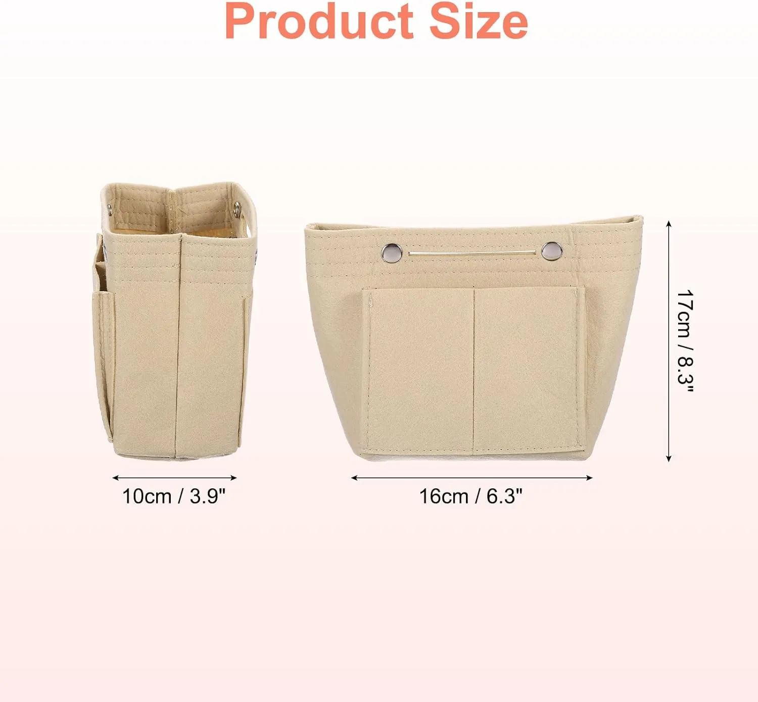 uxcell Purse Organizer Insert, Portable Felt Organizer Bags with Snap Multiple Compartments Purse Liner for Domed Satchel, Tote Bag, Handbag Shaper (7" x 4" x 6.3", Beige)