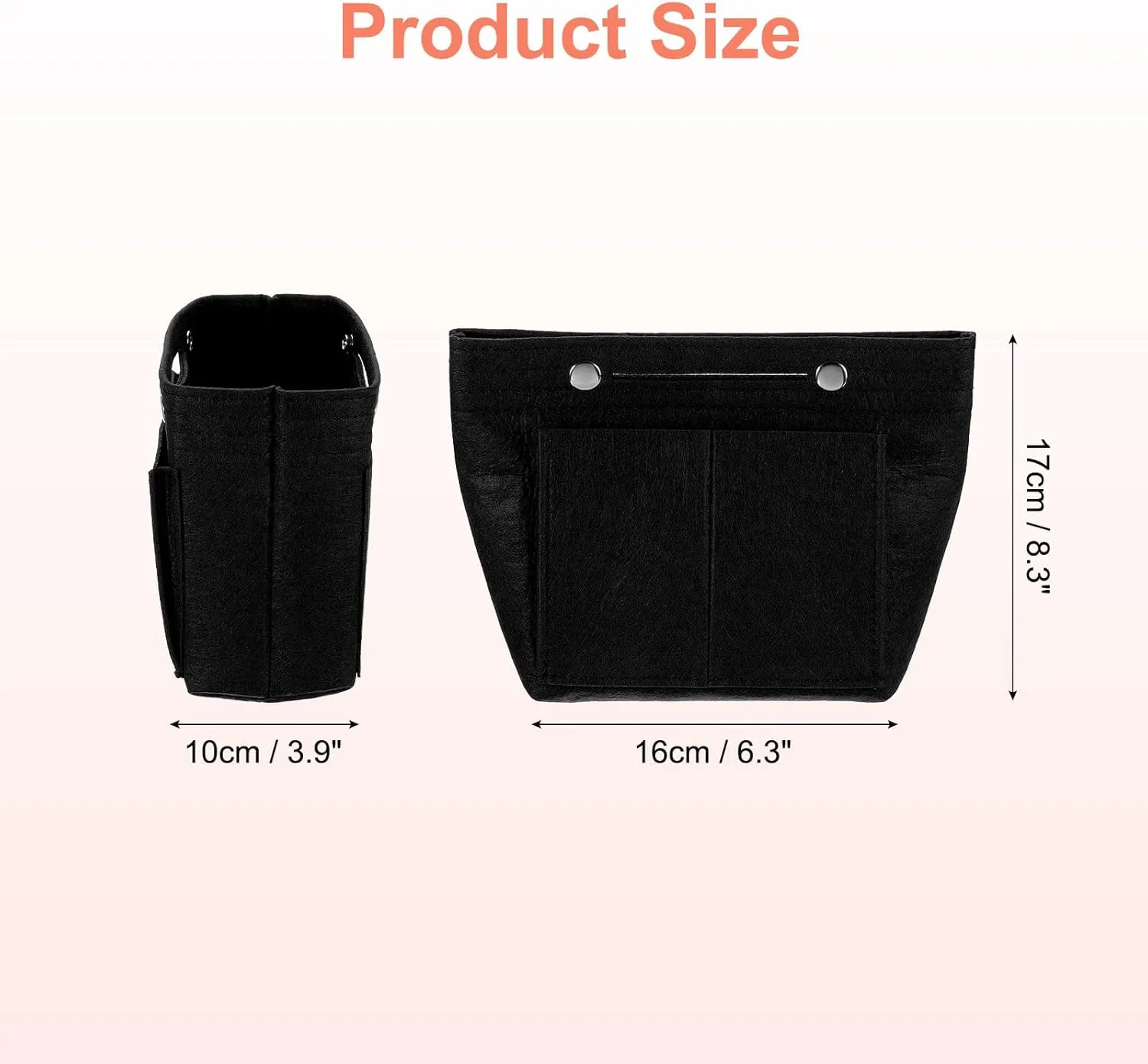 uxcell Purse Organizer Insert, Portable Felt Organizer Bags with Snap Multiple Compartments Purse Liner for Domed Satchel, Tote Bag, Handbag Shaper (7" x 4" x 6.3", Black)