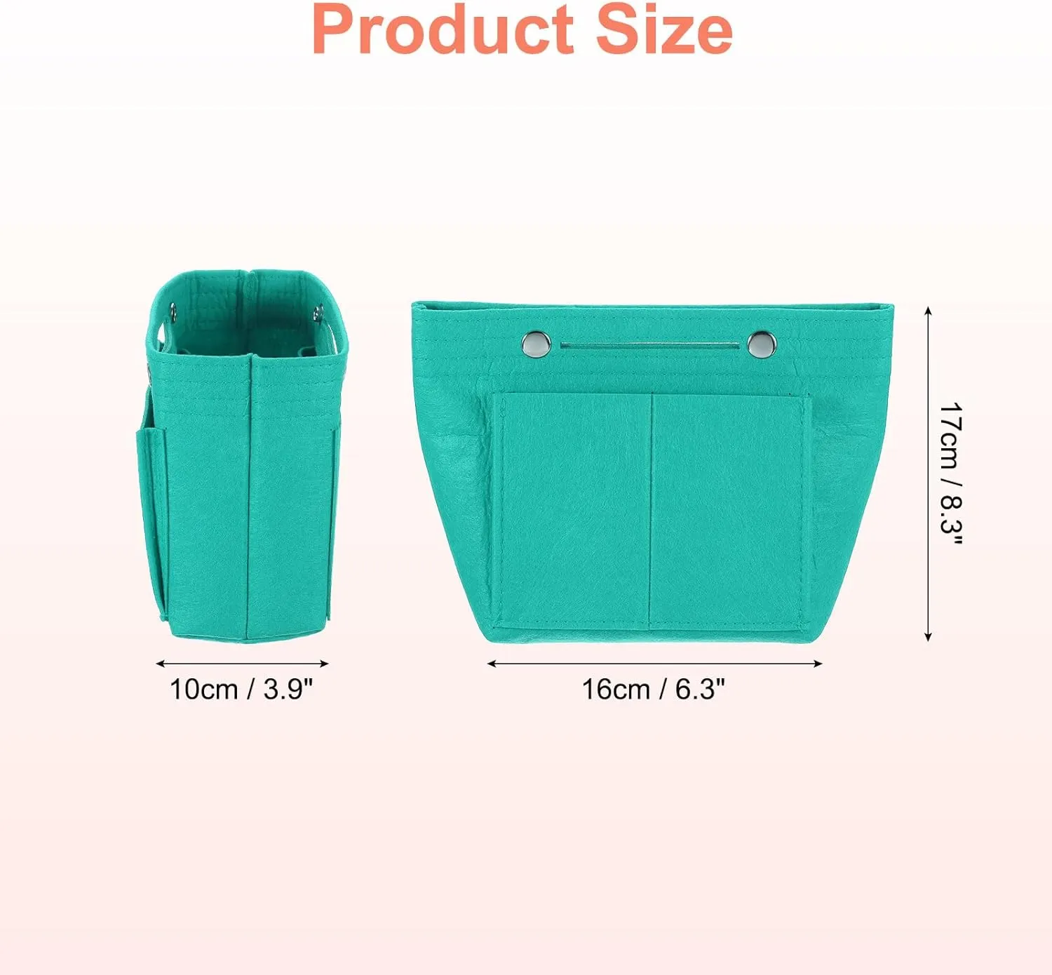 uxcell Purse Organizer Insert, Portable Felt Organizer Bags with Snap Multiple Compartments Purse Liner for Domed Satchel, Tote Bag, Handbag Shaper (7" x 4" x 6.3", Cyan)