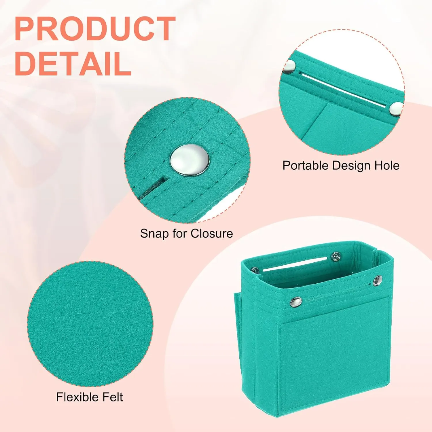 uxcell Purse Organizer Insert, Portable Felt Organizer Bags with Snap Multiple Compartments Purse Liner for Domed Satchel, Tote Bag, Handbag Shaper (7" x 4" x 6.3", Cyan)